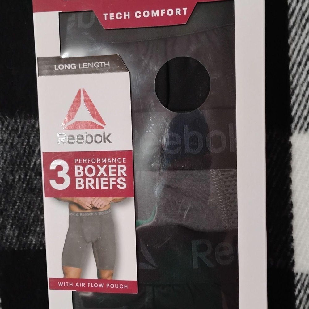 NWT Reebok Tech Comfort Performance Boxer Briefs 3-Pack Size S Long Length